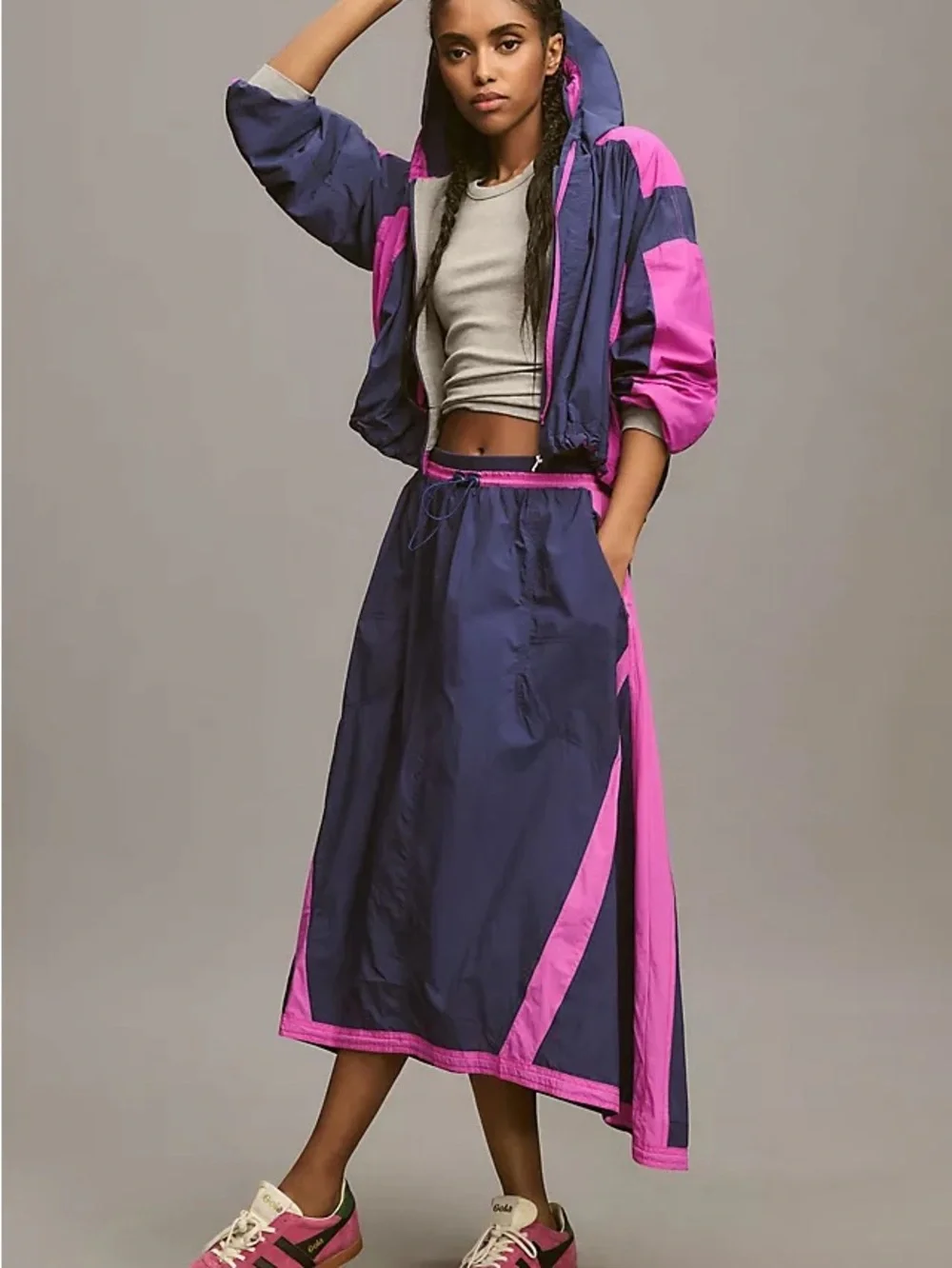 Daily Practice by Anthropologie Sporty Colorblock Maxi Skirt in Navy and Pink - Picture 1 of 15